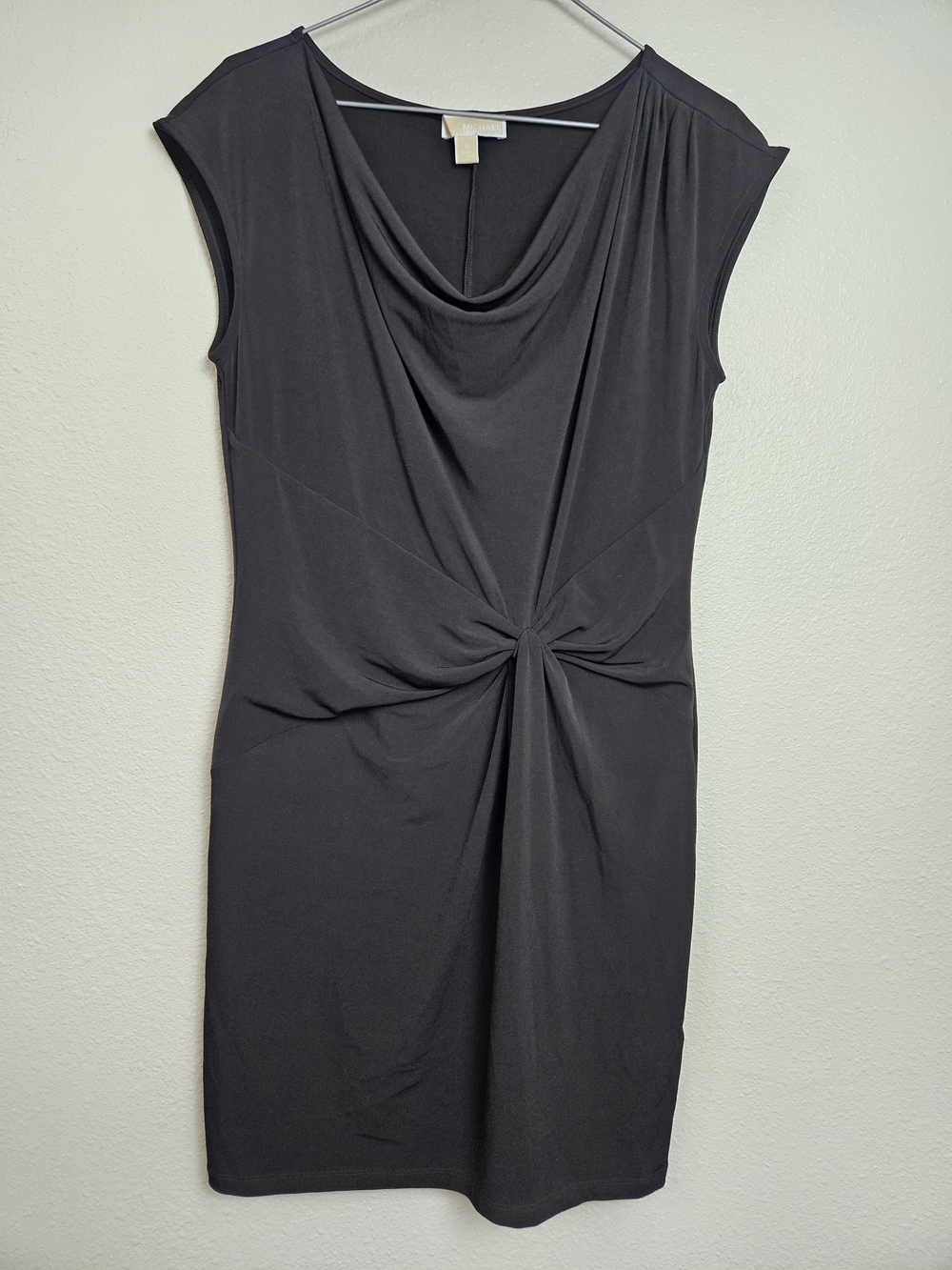 MICHAEL Michael Kors Black Cowl-Neck Knot-Detail Midi Dress Medium